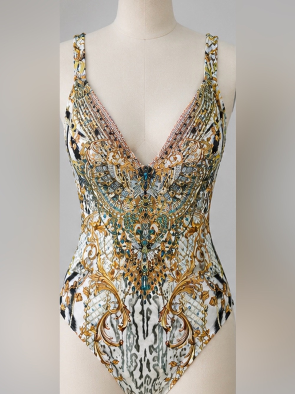 Camilla White, Gold & Black Ornate One-Piece Swimsuit